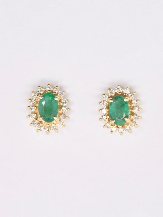 Vintage 14K Gold Natural Emerald Diamond Halo Earr
