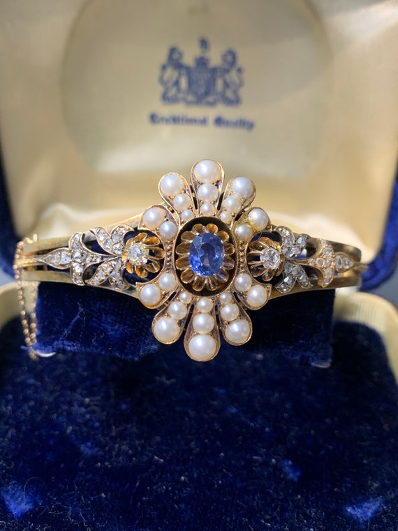 Antique 14K Gold Sapphire Diamond and Natural Ant… - image 1