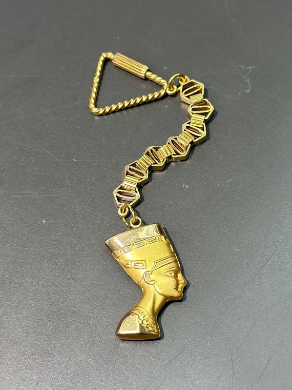 Vintage Egyptian 18K Gold Queen Nefertiti Key Cha… - image 1