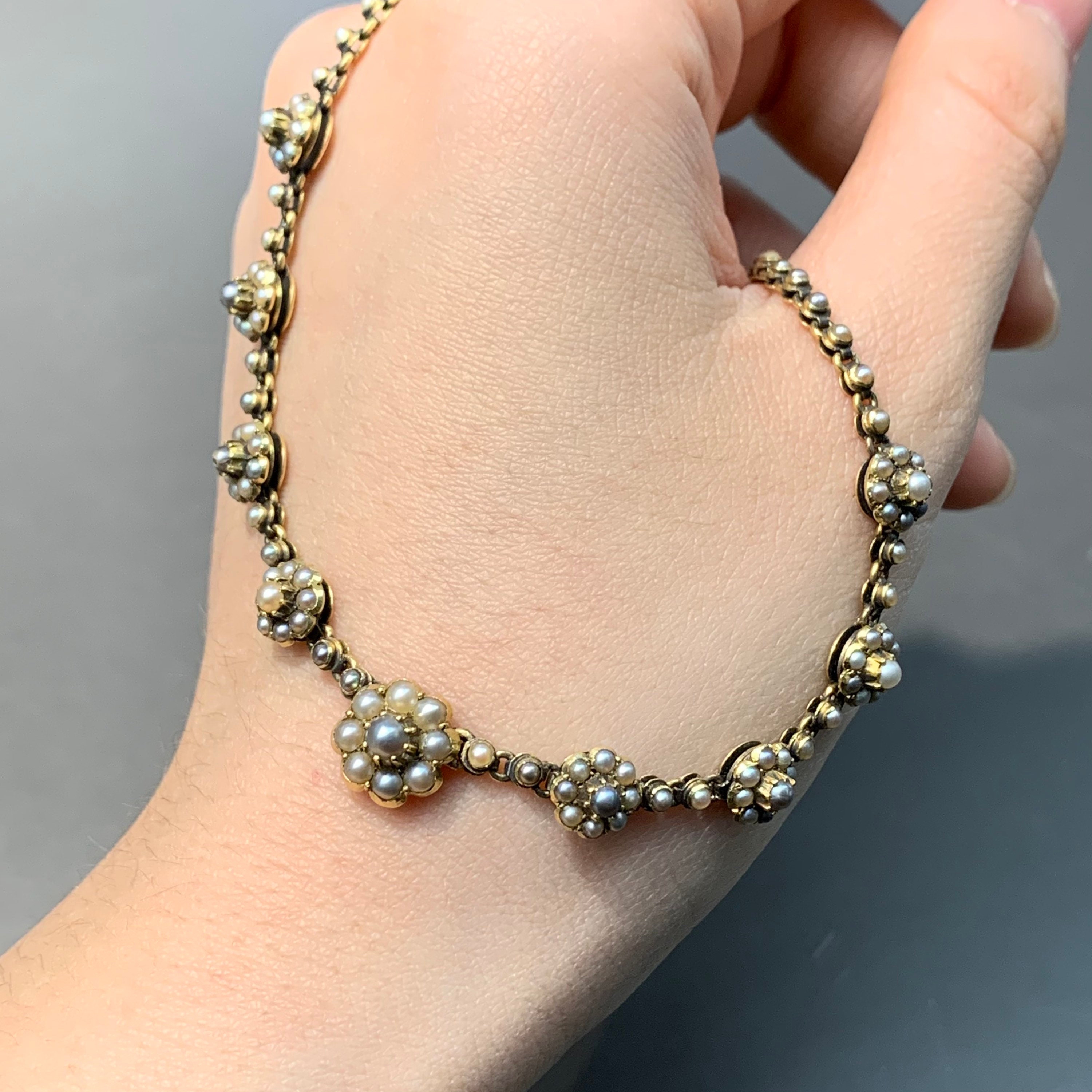 Antique Natural Pearl Necklace in 14K Gold Etsy