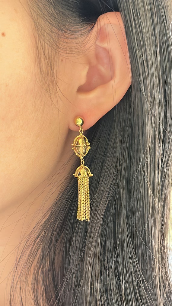 Victorian 14K Gold Tassel Earrings - image 4