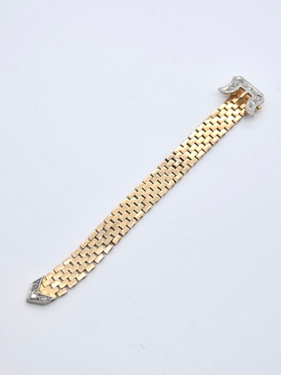 Retro 14K Gold Diamond Buckle Belt Ring - image 6