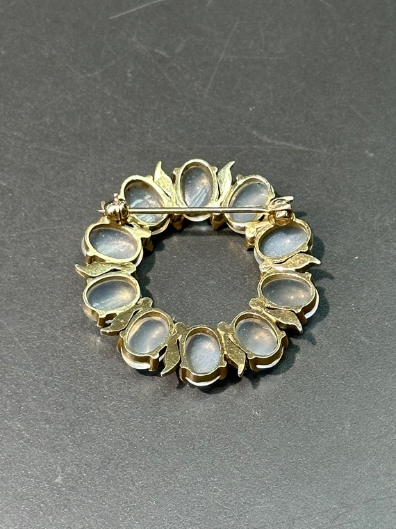 Retro 14K Gold Moonstone and Sapphire Circle Pin … - image 5