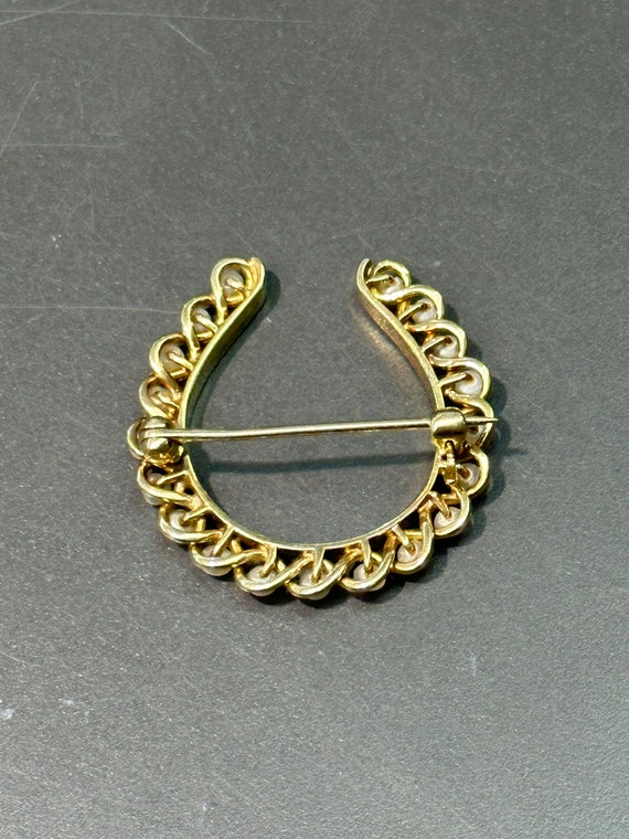 Victorian 14K Gold Natural Pearl Horse Shoe Brooch - image 2