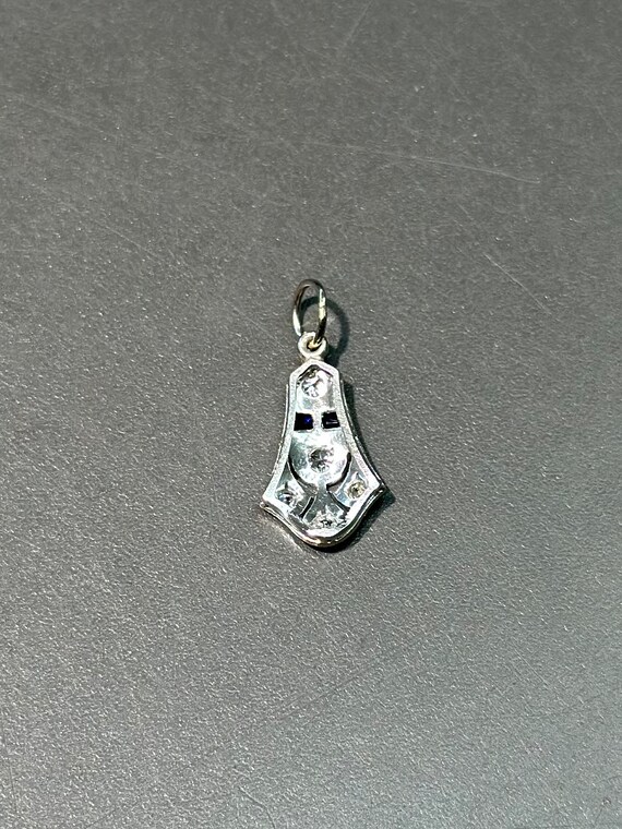 Art Deco Platinum Diamond and Sapphire Charm - image 3