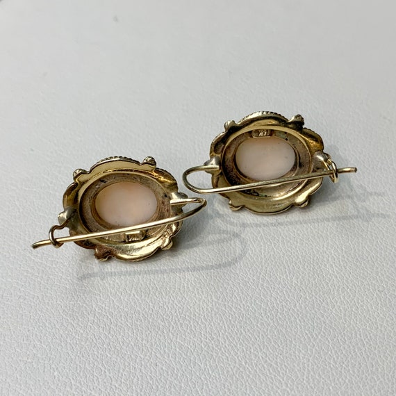 Antique Angel Skin Coral Cabochon Earring in 14k … - image 4