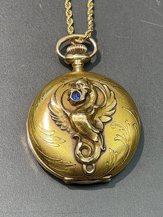 Art Nouveau 18K Gold Chimera Griffin Pocket Watch