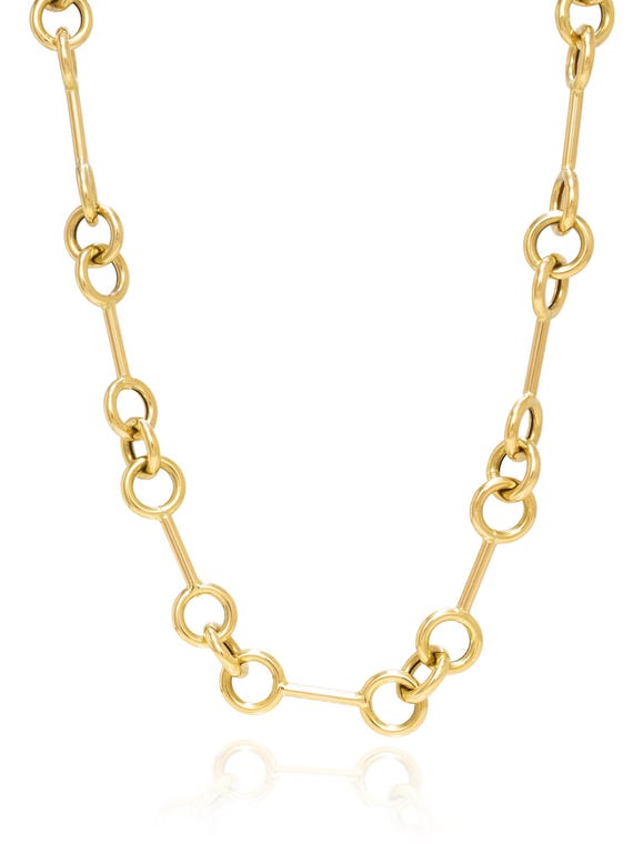 14k Gold Circle Bar Link Chain Necklace