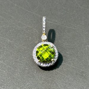 14K Gold 2.02 CTW Peridot Diamond Halo Pendant