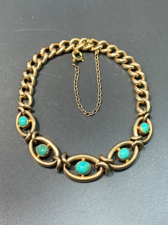 Victorian 15CT Gold Natural Turquoise Curb Link Br