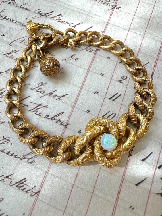 Victorian 14K Gold Opal Love Knot Bracelet
