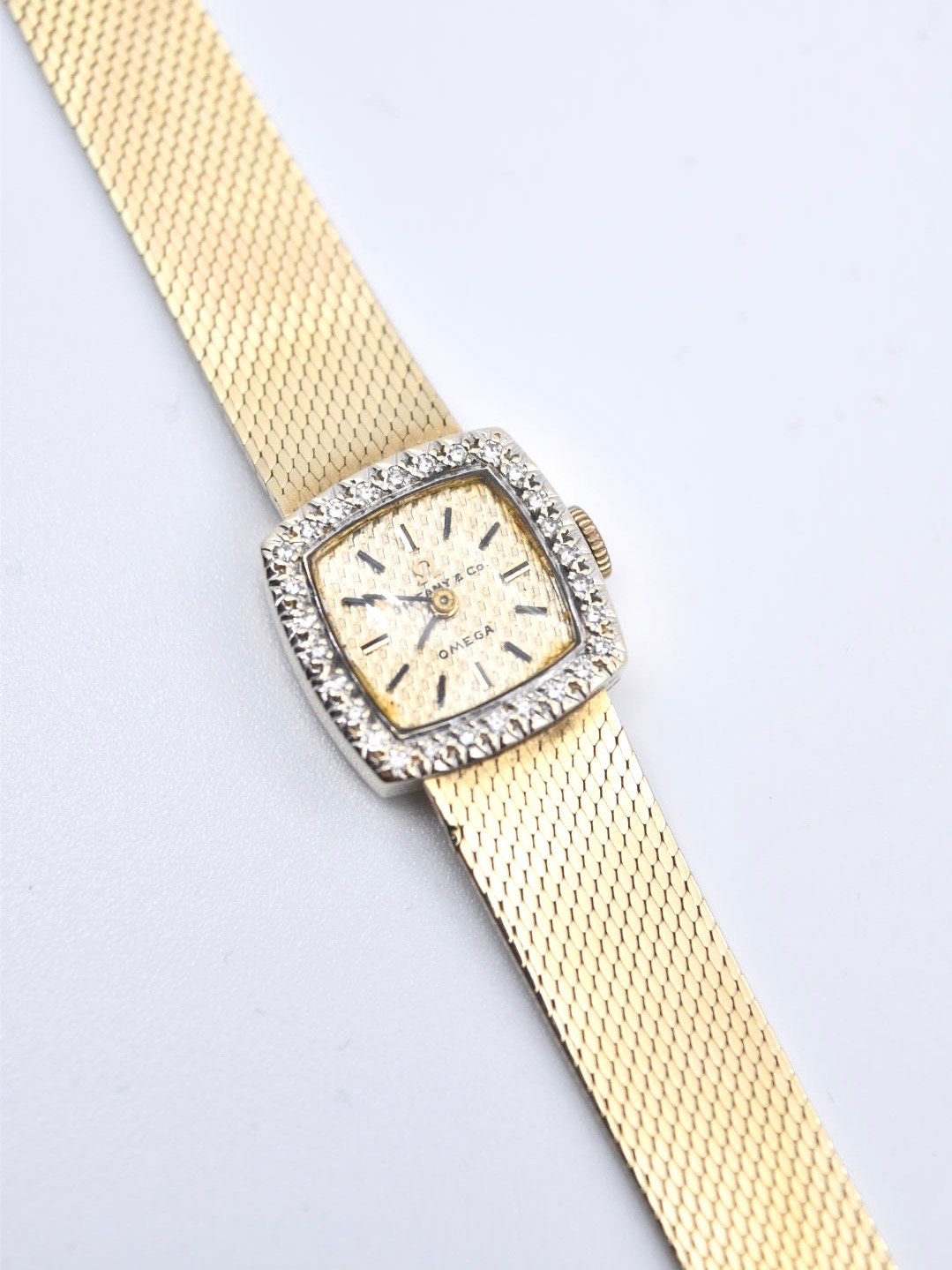 Vintage 14K Gold Omega Retailed by Tiffany & Co. Diamond Wrist