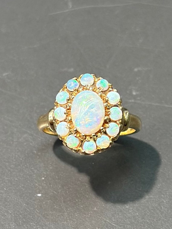 Vintage 10K Gold Opal Halo Cluster Ring