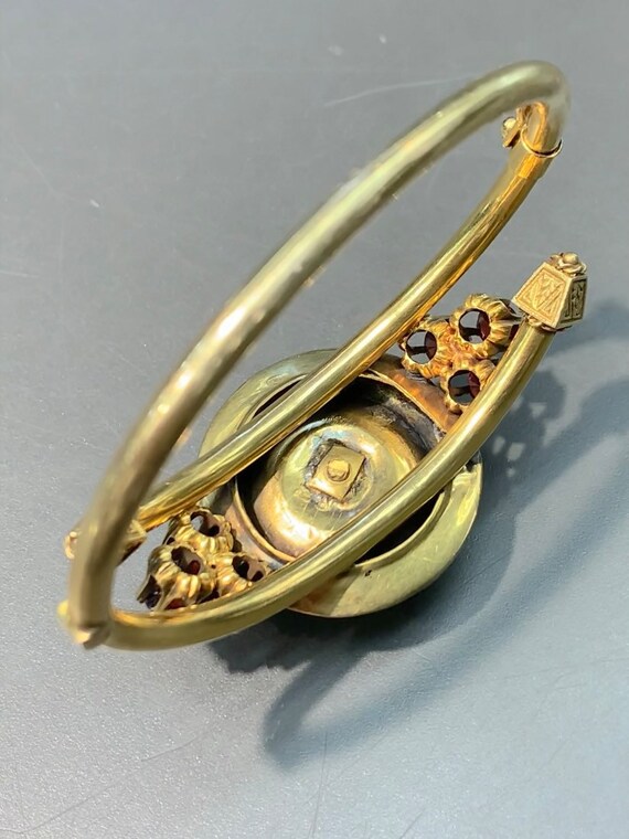 Victorian 18K Gold Garnet Bangle Bracelet - image 3