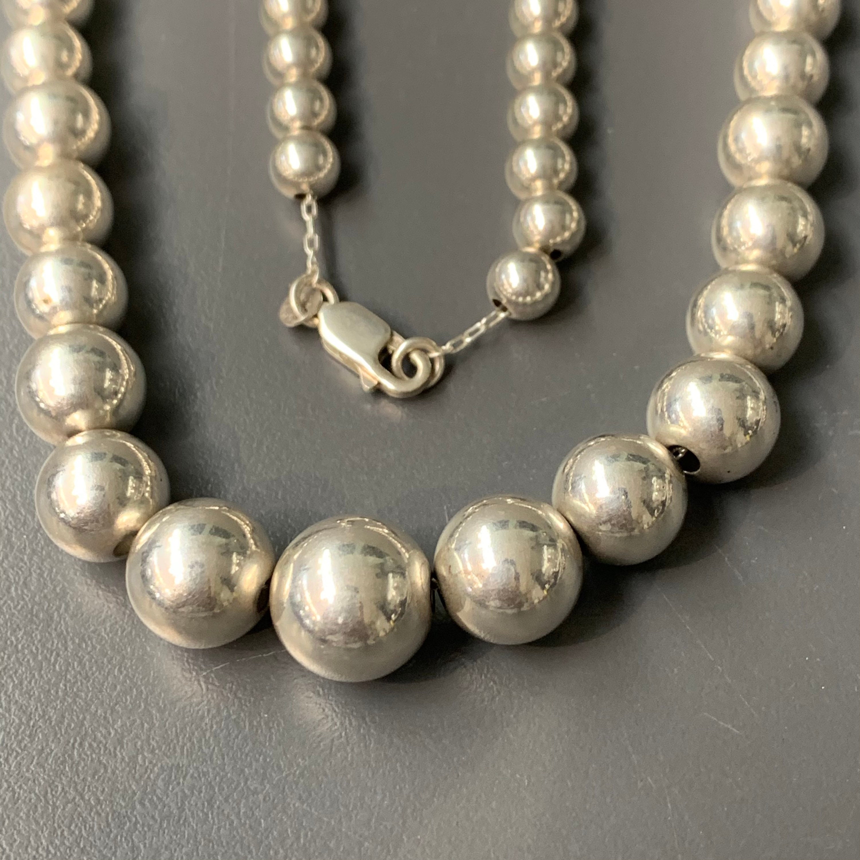 Graduated 925 Sterling Silver Bead Chain Link Necklace Etsy