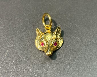Antike 14K Gelbgold Mini Rubin Fuchs Anhänger