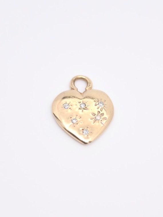 Vintage 14K Gold Solid Starburst Diamond Heart Pe… - image 1