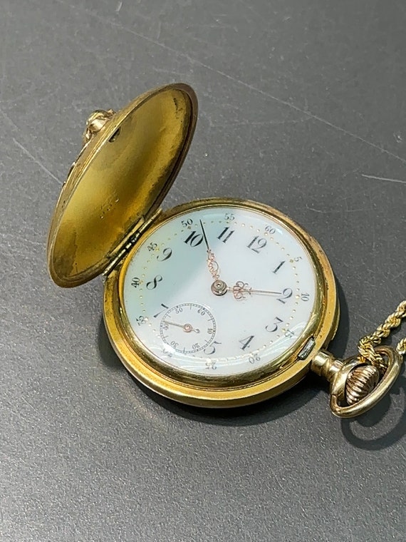 Art Nouveau 18K Gold Chimera Griffin Pocket Watch - image 2