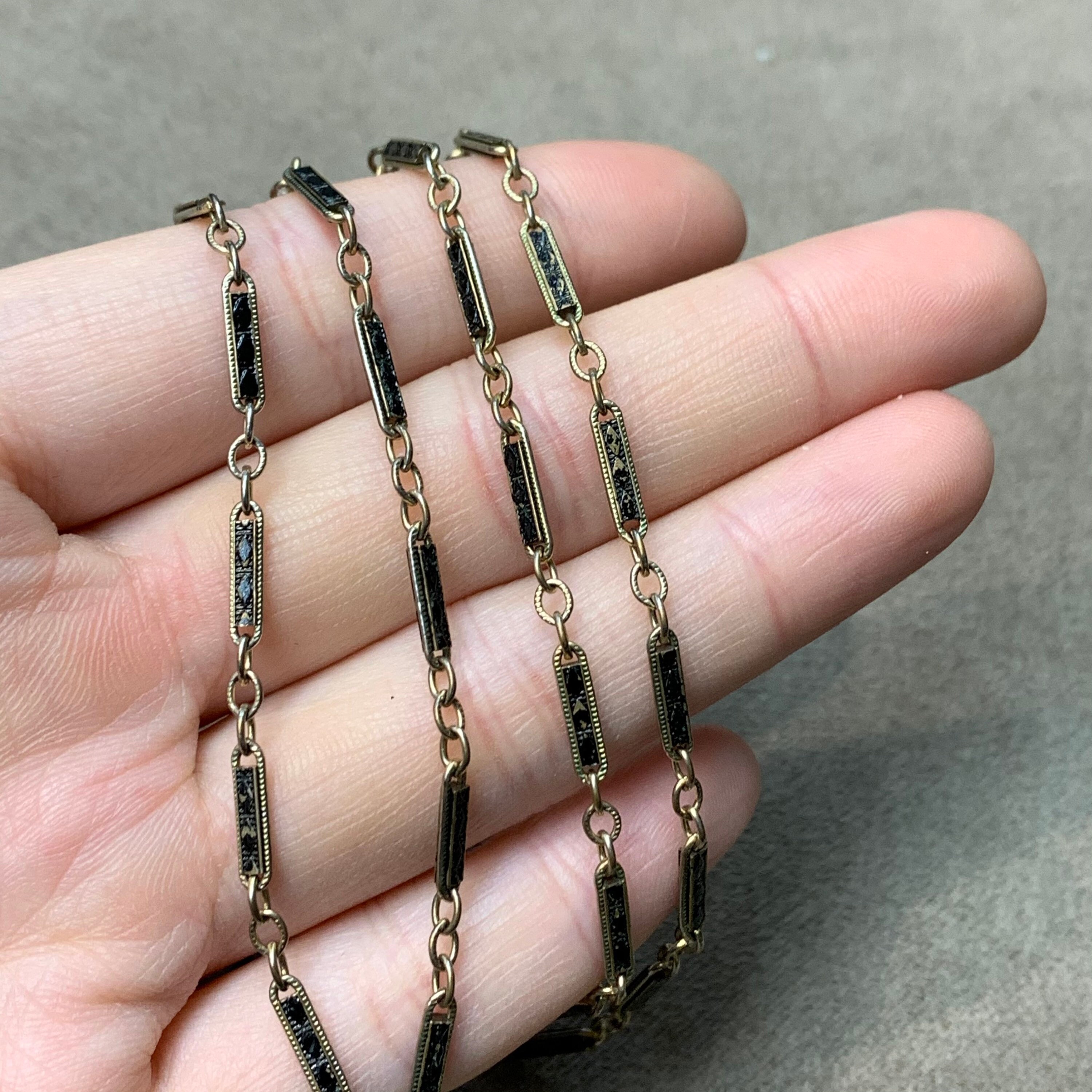 26 Antique Black Enamel Watch Chain in Silver Gold Filled Etsy
