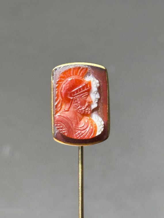 Victorian 14K Gold Hardstone Cameo Mars and Venus Stick Pin
