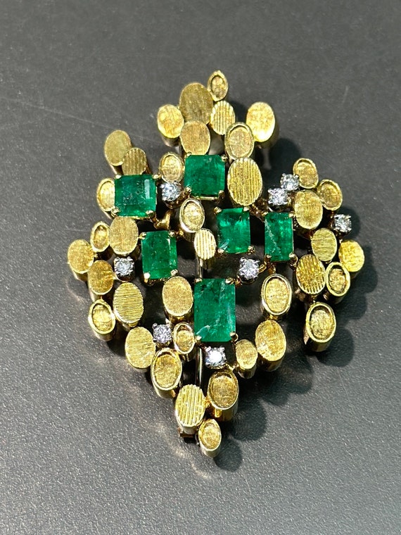 Vintage H. Stern 18K Gold Modernist Emerald and Di