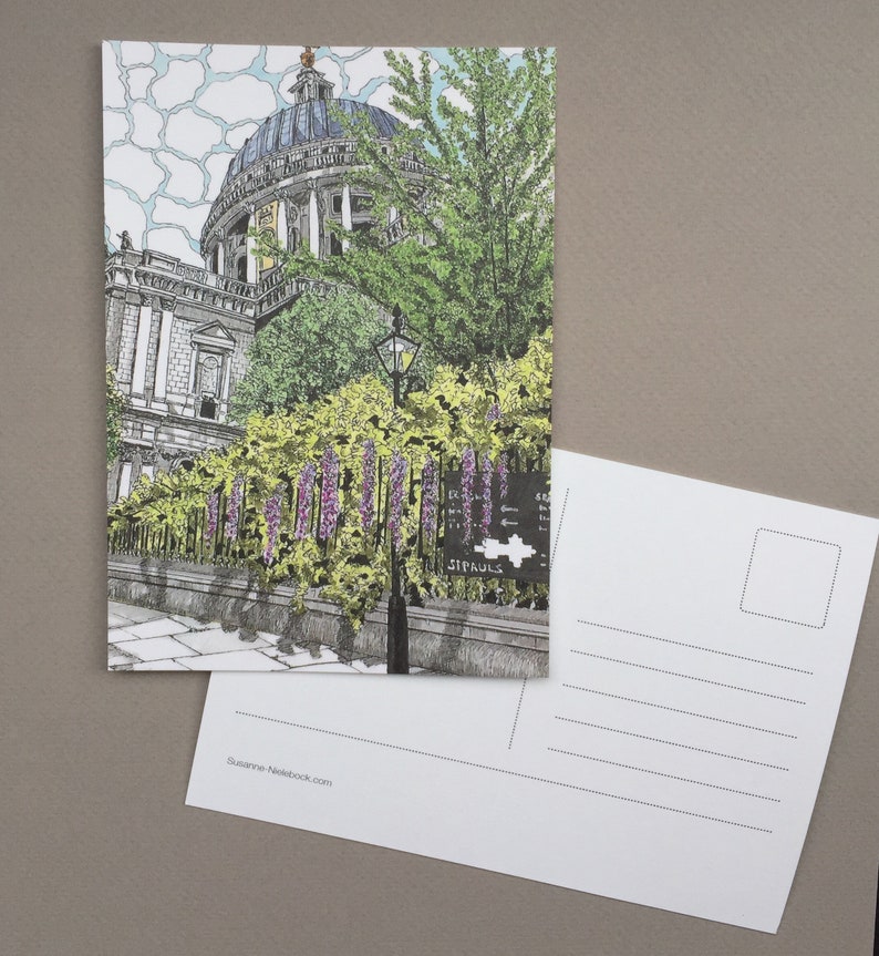 London Postcard Set Travel Postcard Illustrated Landmarks Stationary Cards UK Artist Set of 7 A6 image 3