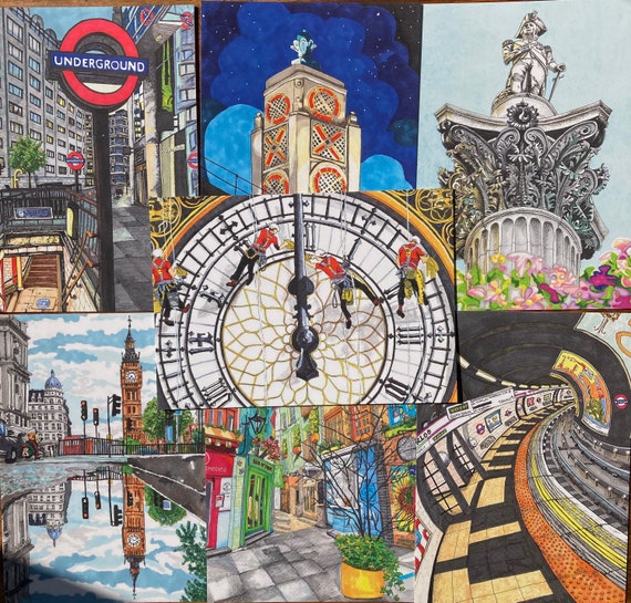 London Postcard Set Travel Postcard Illustrated Landmarks Etsy UK