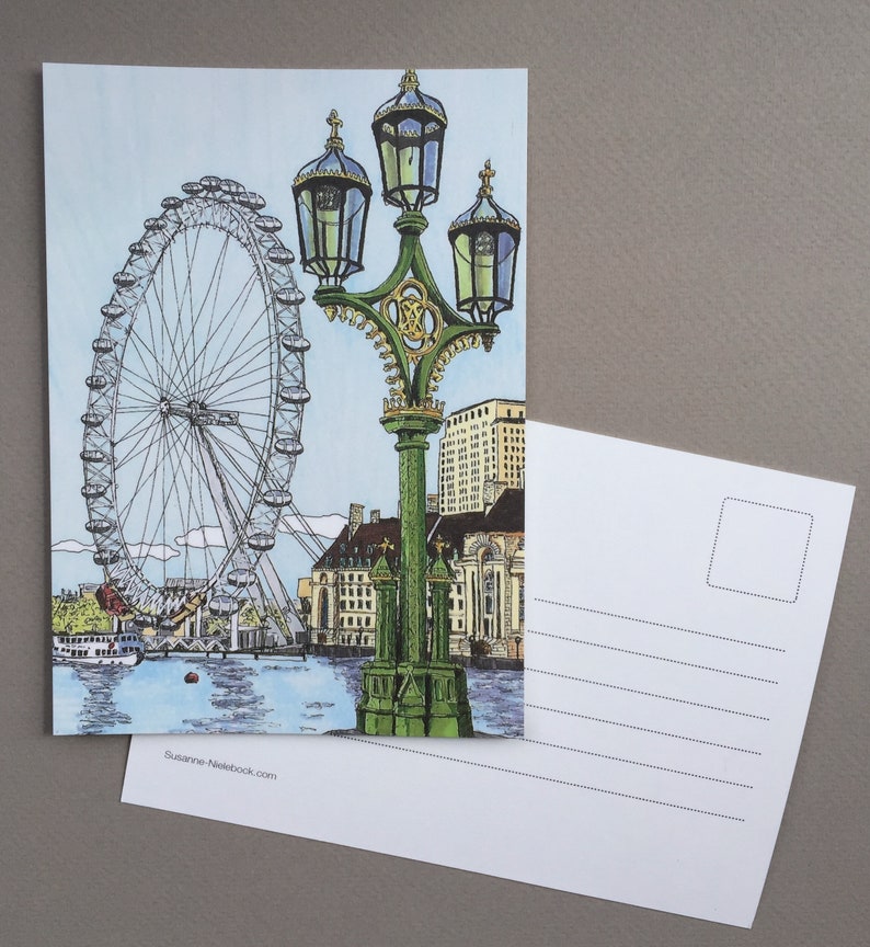 London Postcard Set Travel Postcard Illustrated Landmarks Stationary Cards UK Artist Set of 7 A6 image 6