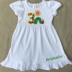 The Very Hungry Caterpillar Dress , Birthday Dress , Ruffle Sleeve Dress , Eric Carle Dress , Girls Dress , Caterpillar Birthday Dress