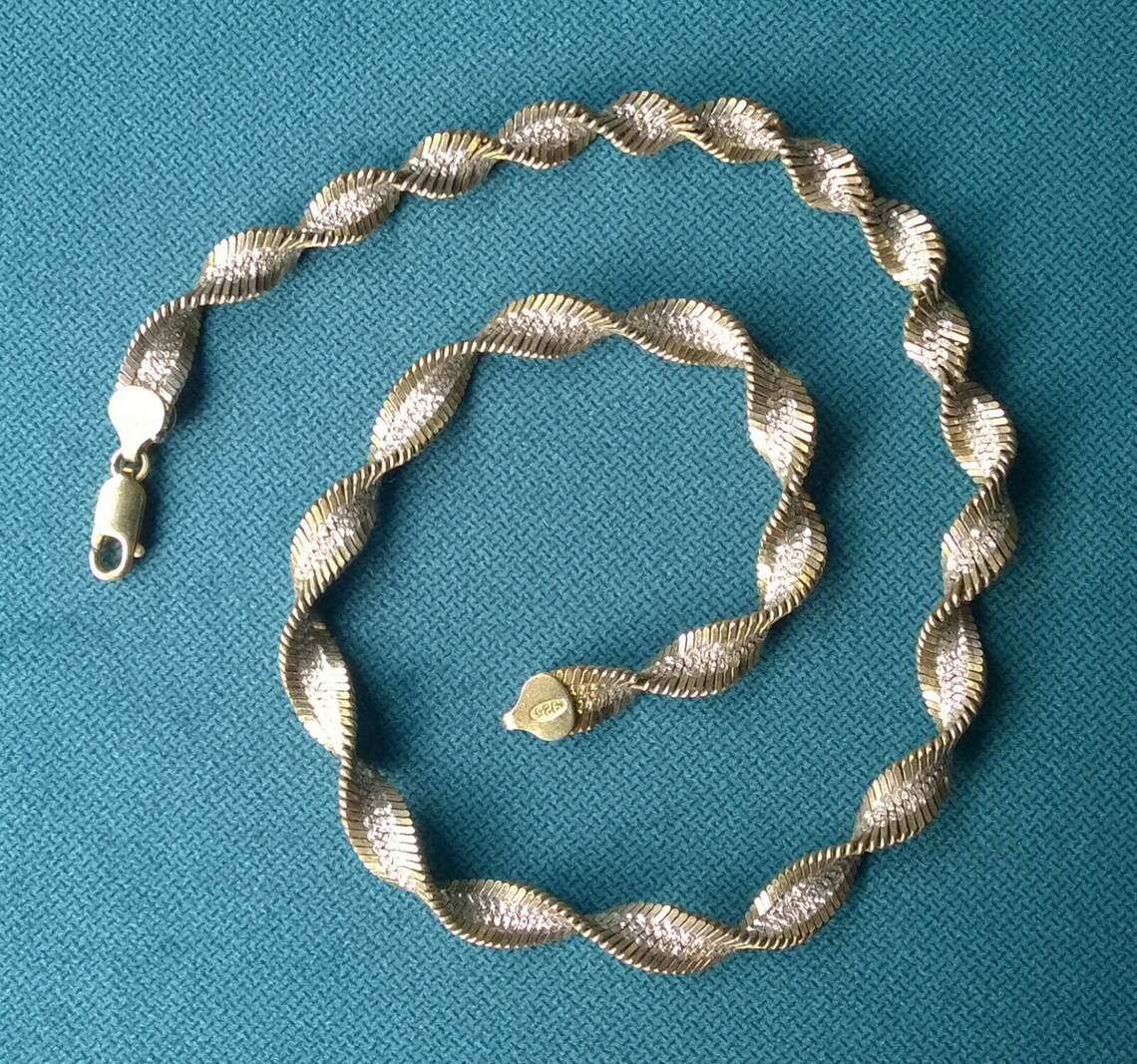 Vintage silver twist necklace 18 sterling silver & gold Etsy