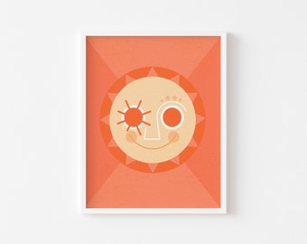 Mid Century Sun - Coral | Graphic Design, Illustration, Wall Art
