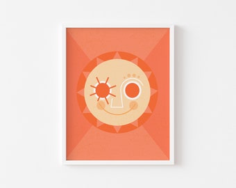 Mid Century Sun - Coral | Graphic Design, Illustration, Wall Art