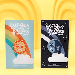 Mid-Century Sun & Moon Enamel Pin Set