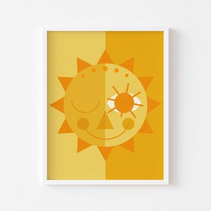 Mid Century Sun Print - Yellow | Graphic Design, Illustration, Wall Art