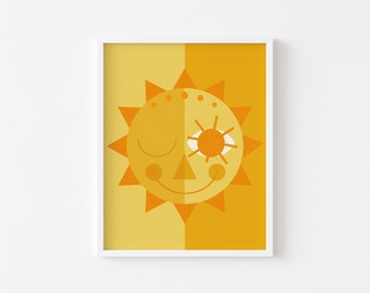 Mid Century Sun Print - Yellow | Graphic Design, Illustration, Wall Art