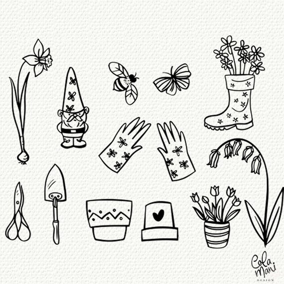 Download Spring Garden Bundle Svg Cut File Hand Drawn Clipart Gnome Etsy
