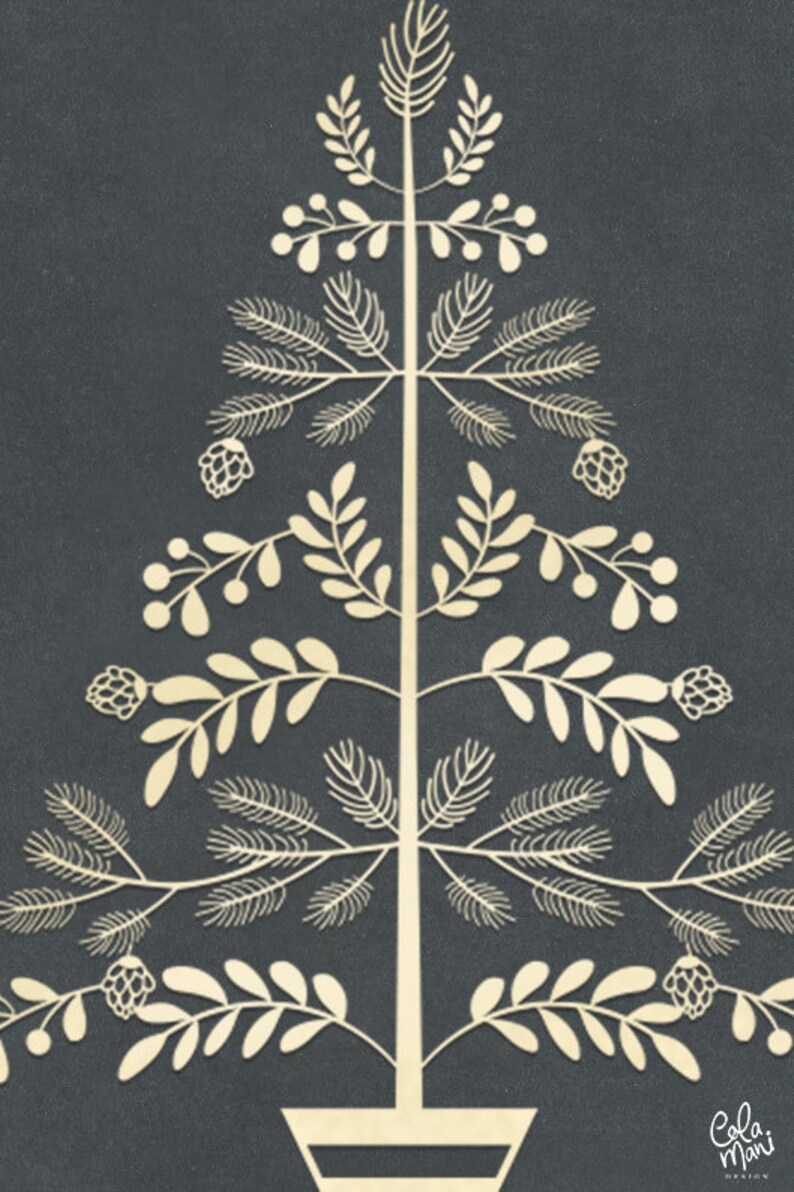 Hand drawn Snowflakes Holiday Card Papercut Silhouette Cameo Cricut Pine Cones Floral Leaves DXF Cut file Template Christmas Tree SVG