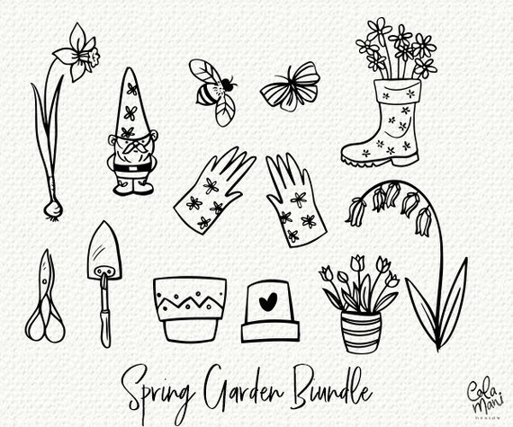 Download Spring Garden Bundle Svg Cut File Hand Drawn Clipart Gnome Etsy