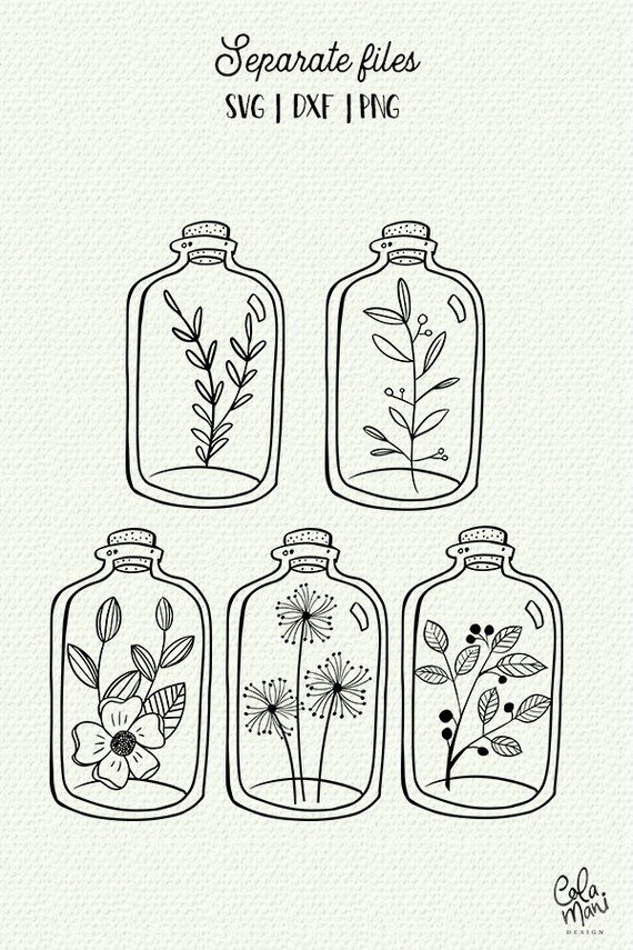 Spring Clipart Silhouette Cameo Cricut Svg Dxf Png Blooming Plants Cut file Flower Bottle Terrarium Bundle SVG Leaves Wild Flowers