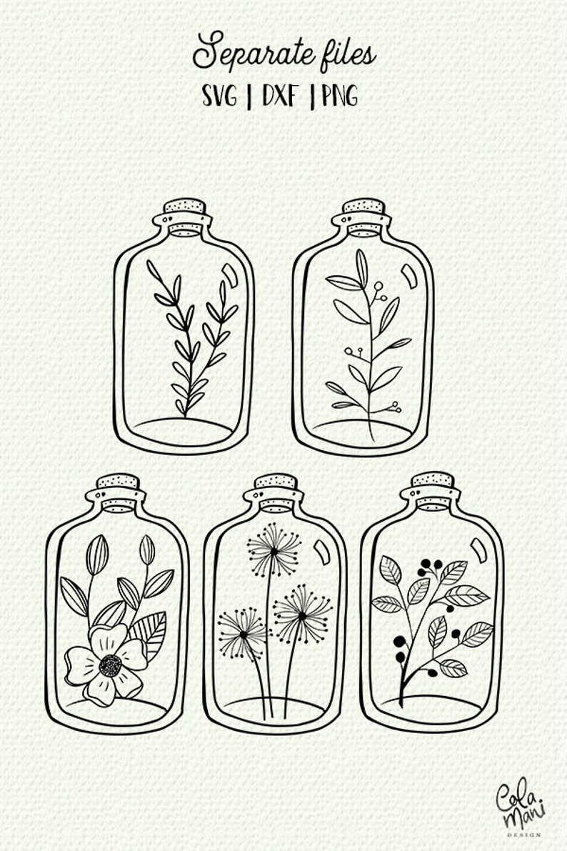Spring Clipart Silhouette Cameo Cricut Svg Dxf Png Blooming Plants Cut file Flower Bottle Terrarium Bundle SVG Leaves Wild Flowers