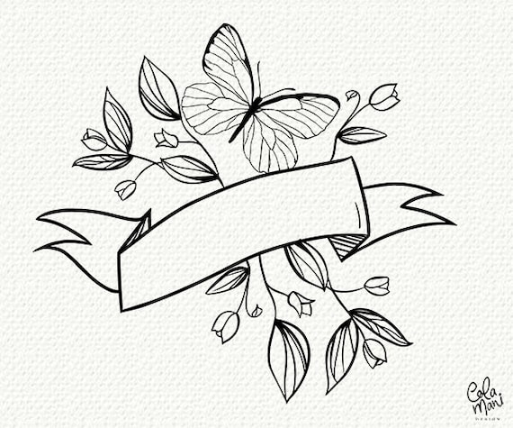 Download Customizable Banner Butterfly Svg Hand Drawn Clipart Floral Etsy