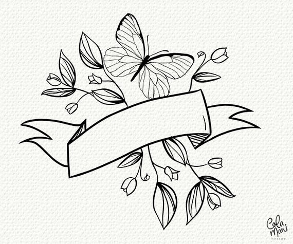 Customizable Banner Butterfly Svg Hand Drawn Clipart Floral Etsy