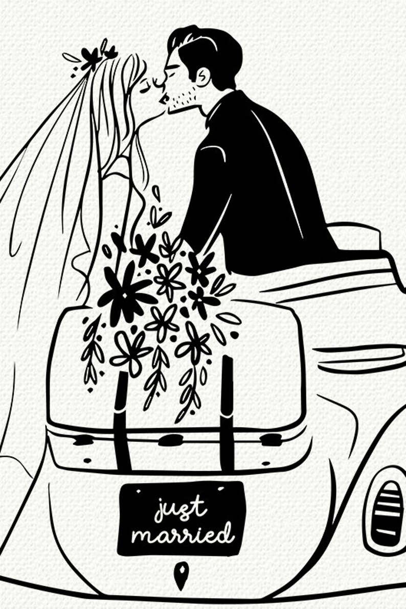 Download Wedding SVG Just Married Couple Hand DrawnCut file SVG DXF | Etsy