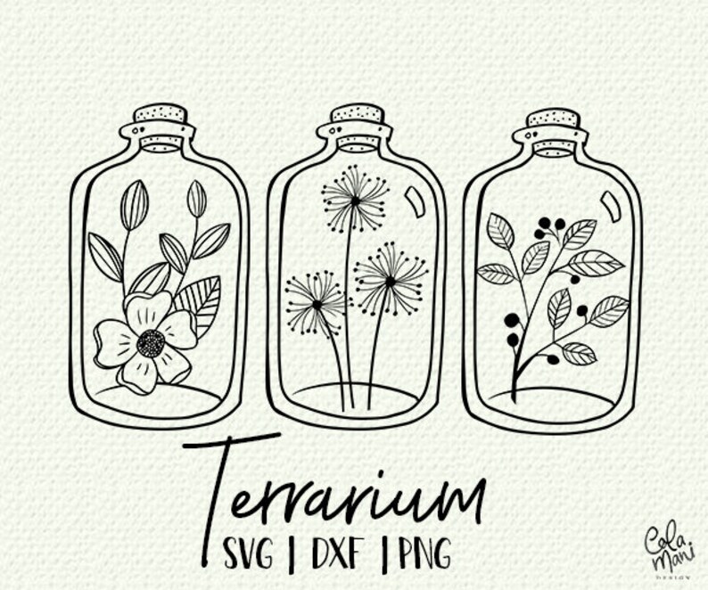 Spring Clipart Silhouette Cameo Cricut Svg Dxf Png Blooming Plants Cut file Flower Bottle Terrarium Bundle SVG Leaves Wild Flowers