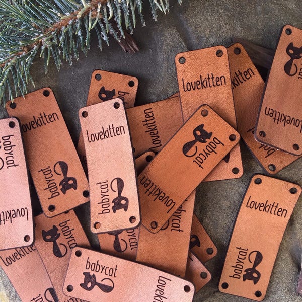 Customize your own Real Genuine Leather Tag, Leather ID Tags, Leather Labels, Sew on Tags