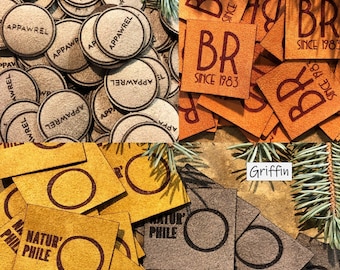 Personalize ur own Washable Round or Square Ultra Suede Tags, ID Labels, Sew on Tag, Knitting, Crochet, Garment Label, Rivet, Chicago Screws