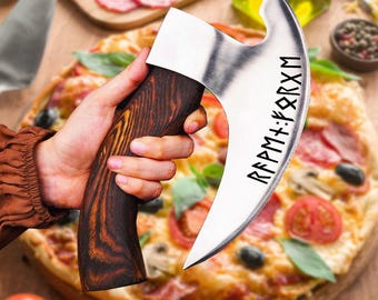 Handgeschmiedete Wikinger Pizza Axt: Klinge aus Kohlenstoffstahl, Griff aus Esche