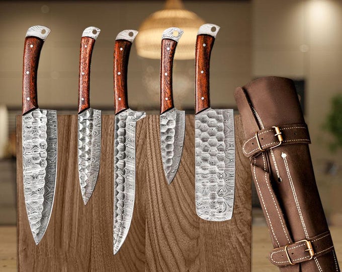 Hand-Forged Damascus Steel Chef Knife Set, Japanese Kitchen Knives