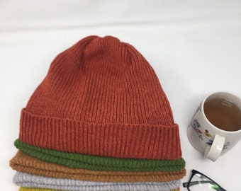 Hand Knitted Lambswool Beanie - Unisex Wool Hat