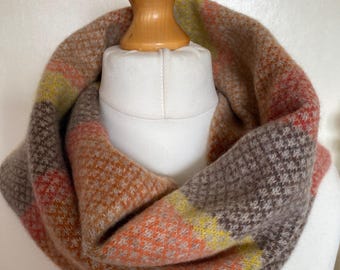 Knitted Lambswool Snood: Autumnal Colours , Soft Felted Scarf